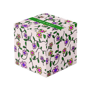 Cube Photo Fleurs Colorées, Fond Rose, Vert