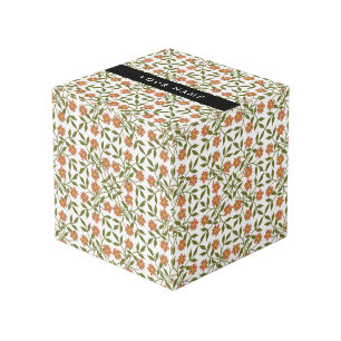 Cube Photo Fleurs orange, motif floral, Boho, Votre Nom