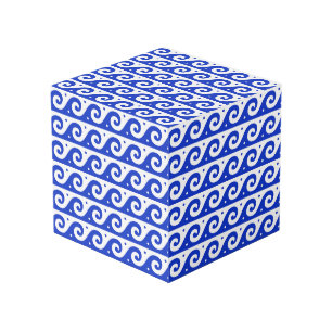 Cube Photo Fret grec, Motif d'onde méditerranéen, Bleu