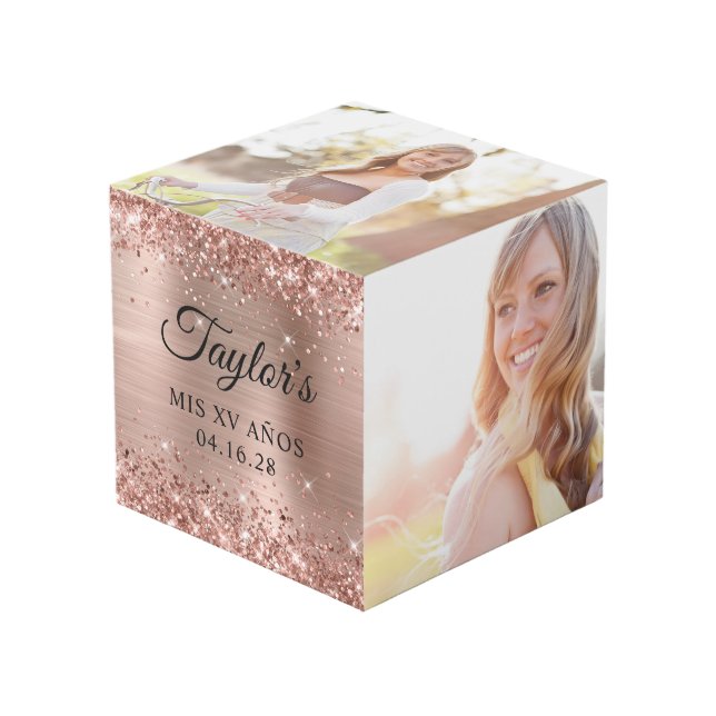 Cube Photo Glitter Rose Gold Foil Mis XV Años Photo (Angle devant)