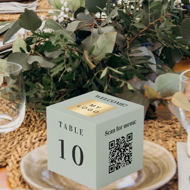 Cube Photo Logo du numéro de table QR code menu olive vert (Créateur téléchargé)