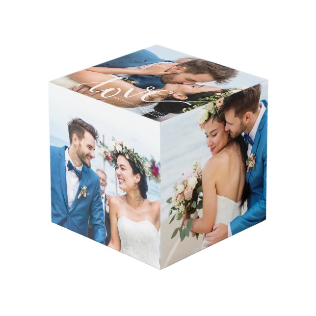Cube Photo LOVE Mariage de script blanc (Angle devant)