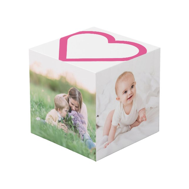Cube Photo Maman Famille Photo Collage Coeur rose Moderne (Angle devant)