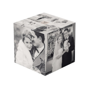 Cube Photo Mariage Carré moderne Monogramme 8 Photo Collage
