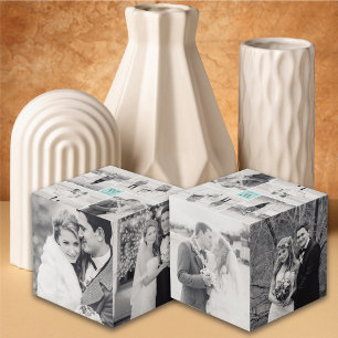 Cube Photo Mariage Carré moderne Monogramme 8 Photo Collage