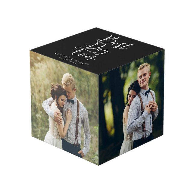 Cube Photo Mariage élégant "Meilleur Jour Jamais" (Angle devant)