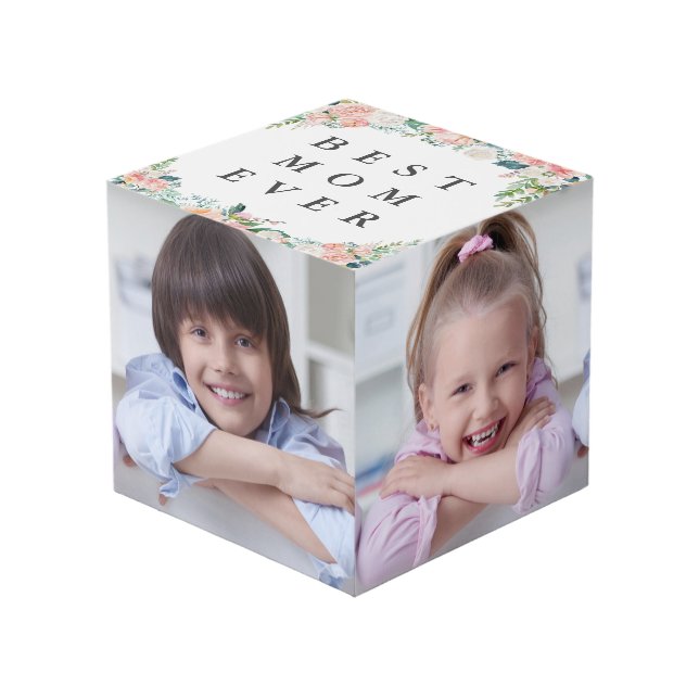 Cube Photo MEILLEUR MOM JAMAIS rose Floral Photo Collage (Angle devant)