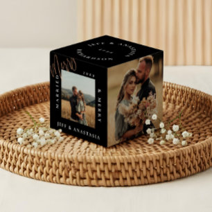 Cube Photo Minimal Moderne Marié & Joyeux Or Script