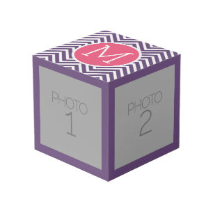 Cube Photo Motif à la mode Chevron avec Monogram - Rose Purpl