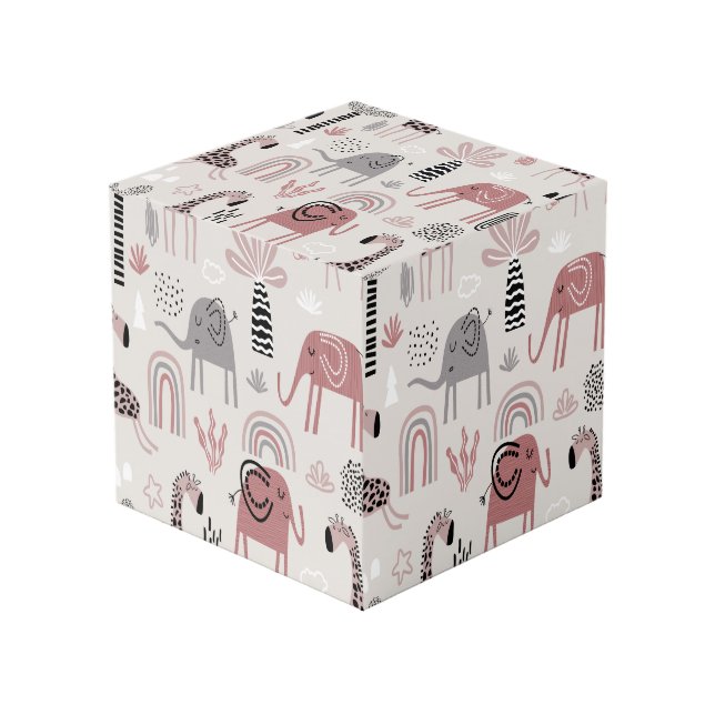 Cube Photo motif avec de mignons éléphants et girafes géant (Angle devant)