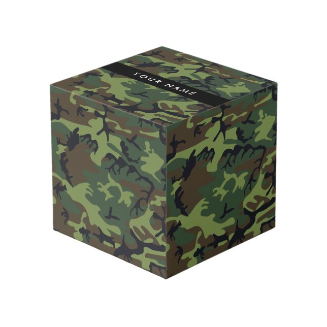 Cube Photo Motif Camouflage Vert, Votre nom, Personnaliser (Angle devant)
