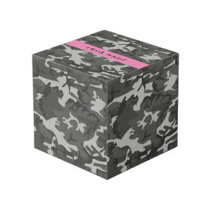 Cube Photo Motif de camouflage gris, Votre nom, Personnaliser