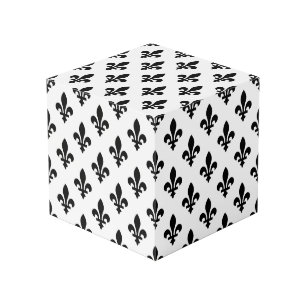 Cube Photo Motif Fleur de Lis, Royal Français, Noir sur Blanc