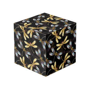 Cube Photo Motif sans couture avec libellules d'or