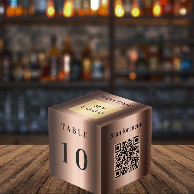 Cube Photo Numéro de table QR code menu bronze logo d'entrepr (Créateur téléchargé)