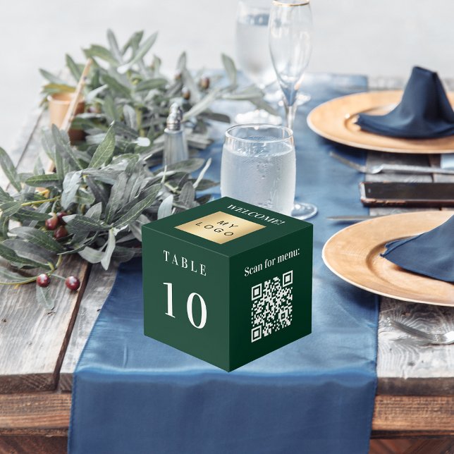 Cube Photo Numéro de table QR code menu vert entreprise logo (Créateur téléchargé)