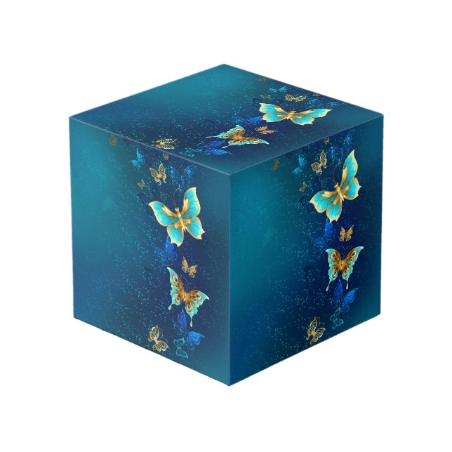 Cube Photo Papillons d'or sur un Arrière - plan bleu (Angle devant)