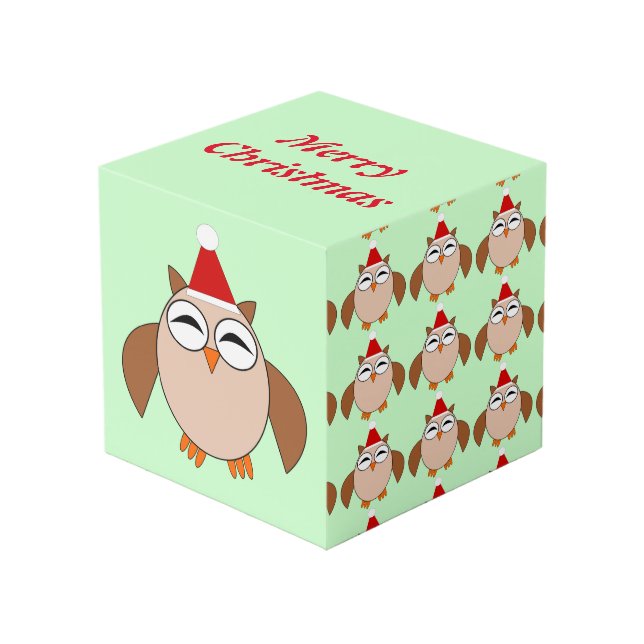 Cube photo personnalisée Chouette de Noël (Angle devant)