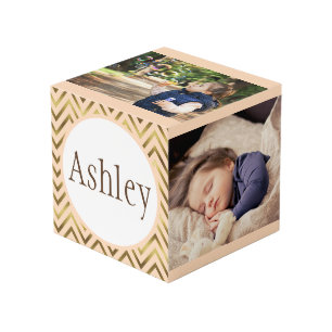 Cube Photo Photos personnalisées Peach et Gold Chevron Stripe
