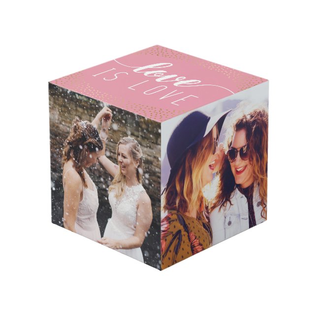 Cube Photo Pink Love is Love Gold Confetti - Photos Mariages (Angle devant)
