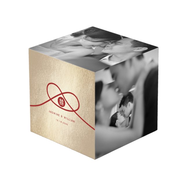 Cube Photo Red Knot Union Double Bonheur Mariage chinois (Angle devant)