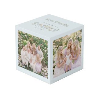 Cube Photo Romantic Dusty Blue Floral Family Monogram MH26