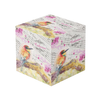 Cube Photo Vintage oiseau sur les fleurs roses de l'arbre déc