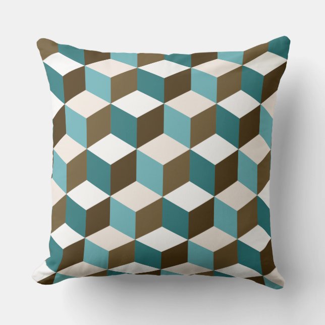 Cube Ptn Teals Brown Creme & White Kissen (Vorderseite)