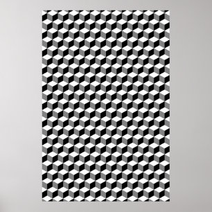 Cube Small Repeat Pattern Black White & Grey Poster
