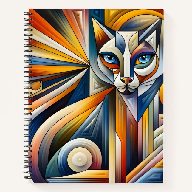 Cubism Cat Design Bullet Line Notebook Notizbuch (Vorderseite)