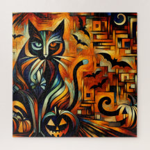 Cubisme Halloween Chat Jigsaw Puzzle