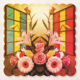 Cubist Art Blume Scalloped Square Untersetzer Set