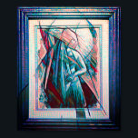 Cubist Art Deco Bly Dancer Poster<br><div class="desc">Ein Kunstwerk zeigt eine halb abstrakte Frau mit einem Schleier / Schleier in Blau,  Weiß und Rosa.</div>