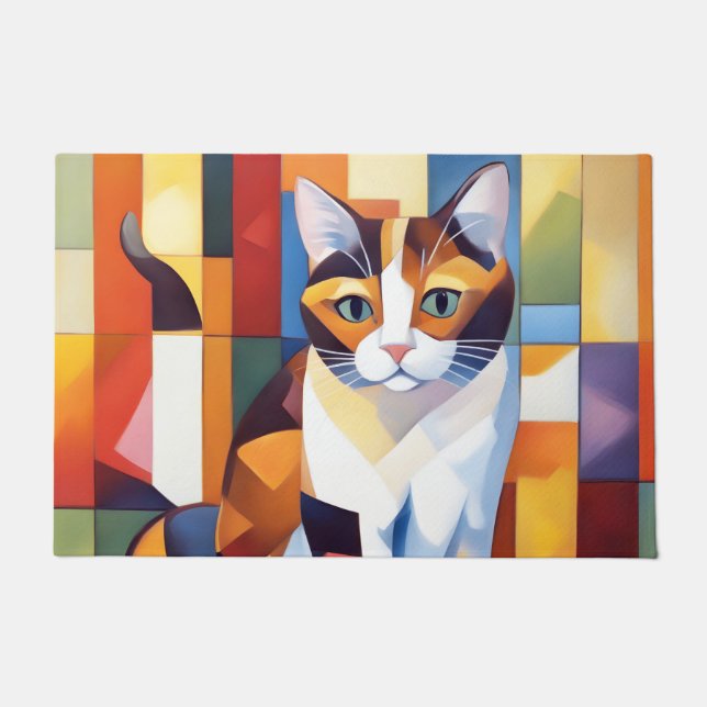 Cubist Calico Cat Art Fußmatte (Vorderseite)