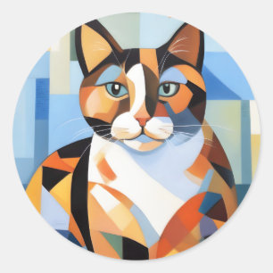 Cubist Calico Cat Komposition Gemälde Runder Aufkleber