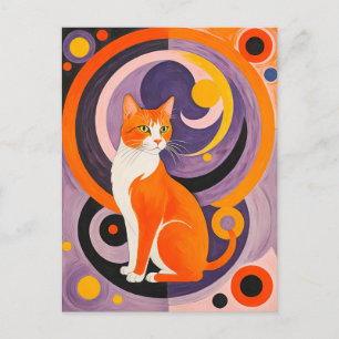 Cubist Cat Art mit Farben Postkarte