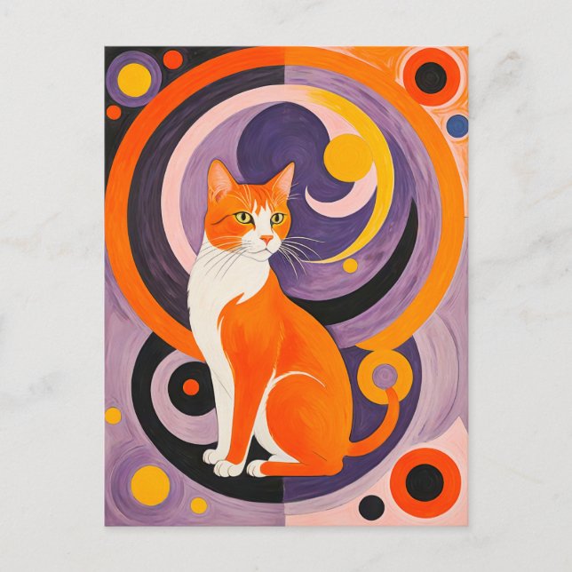 Cubist Cat Art mit Farben Postkarte (Vorderseite)
