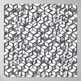 Cubist Geometric Hypercube Decoupage Template Line Poster