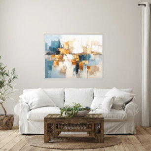Cubist Inspiriert Abstrakt - Blau, Taupe & Gold Leinwanddruck