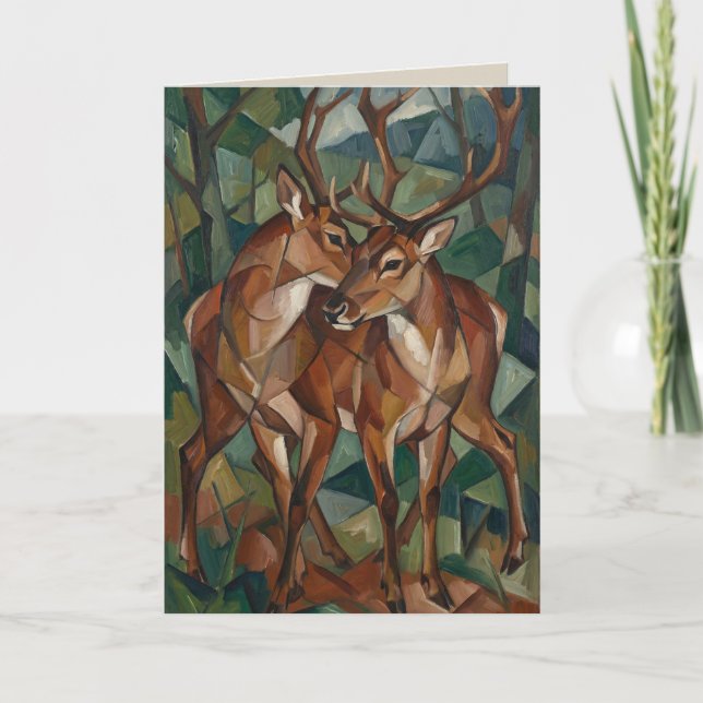 Cubist Style Reindeer Greeting Card Feiertagskarte (Vorderseite)