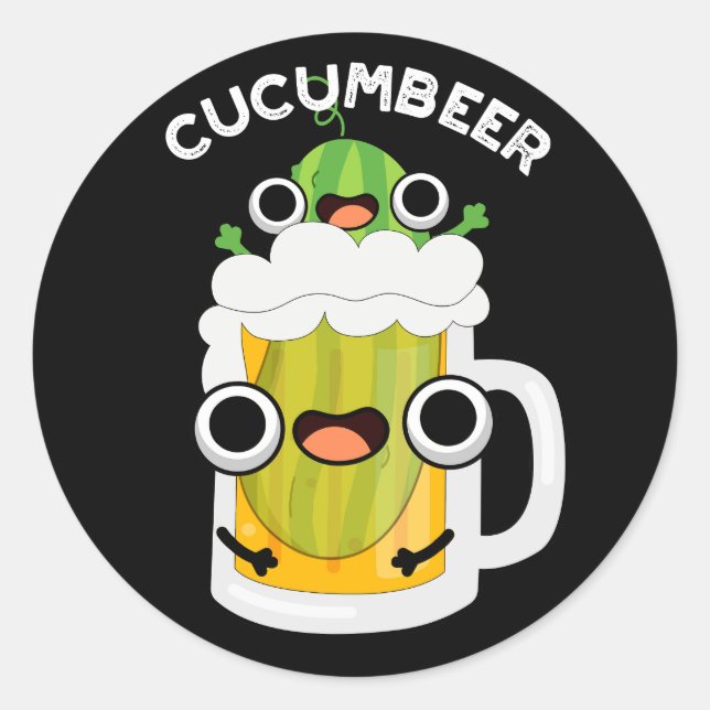 Cucum beer Funny Beer Pun Dark BG Runder Aufkleber (Vorderseite)