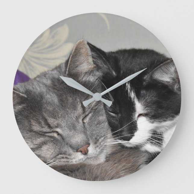 Cudddling von benutzerdefinierten Foto-Clock-Cats Große Wanduhr (Vorderseite)