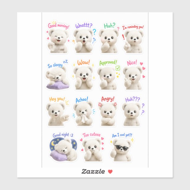 Cuddle Cub – Süßes Teddy-Mood-Sticker-Pack Aufkleber (Blatt)