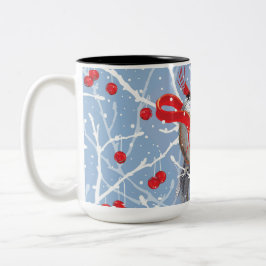 Cuddling Chickadees Christmas Sweethearts Zweifarbige Tasse