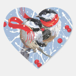 Cuddling Chickadees Liebe Weihnachten Herz-Aufkleber