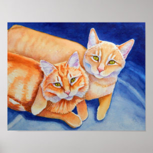 Cuddling Orange Tabby Cats Poster