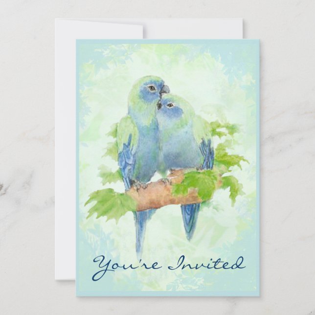 Cuddling Tropical Parrot Hochzeitstag Einladung (Vorderseite)