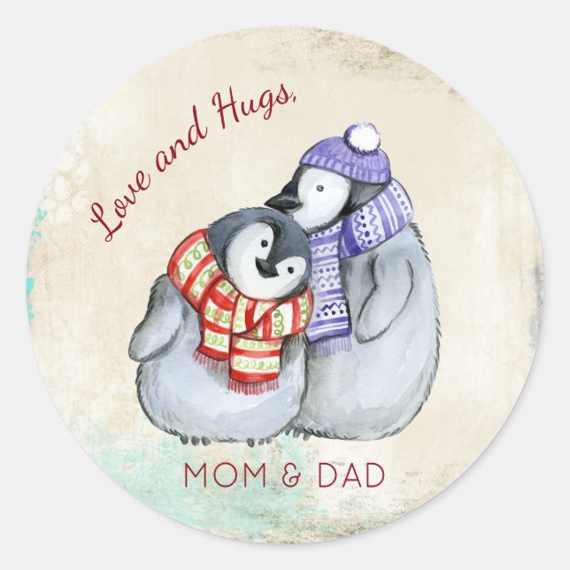 Cuddlong Pinguine Christmas Custom Runder Aufkleber (Vorderseite)