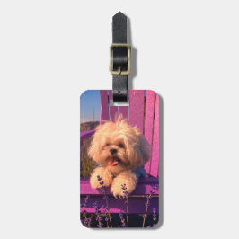 Cuddly Shih Tzu Puppy Smiles, Dog in Purple Chair Gepäckanhänger
