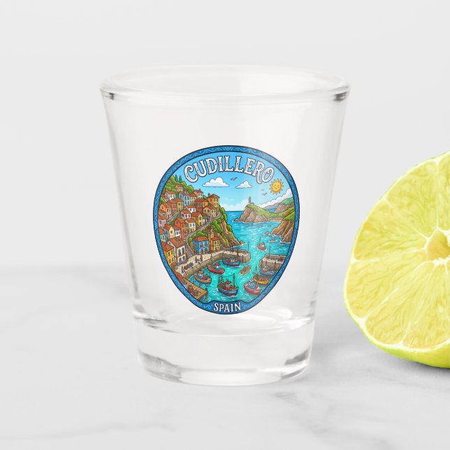 Cudillero Spanien Schnapsglas (Vorderseite)